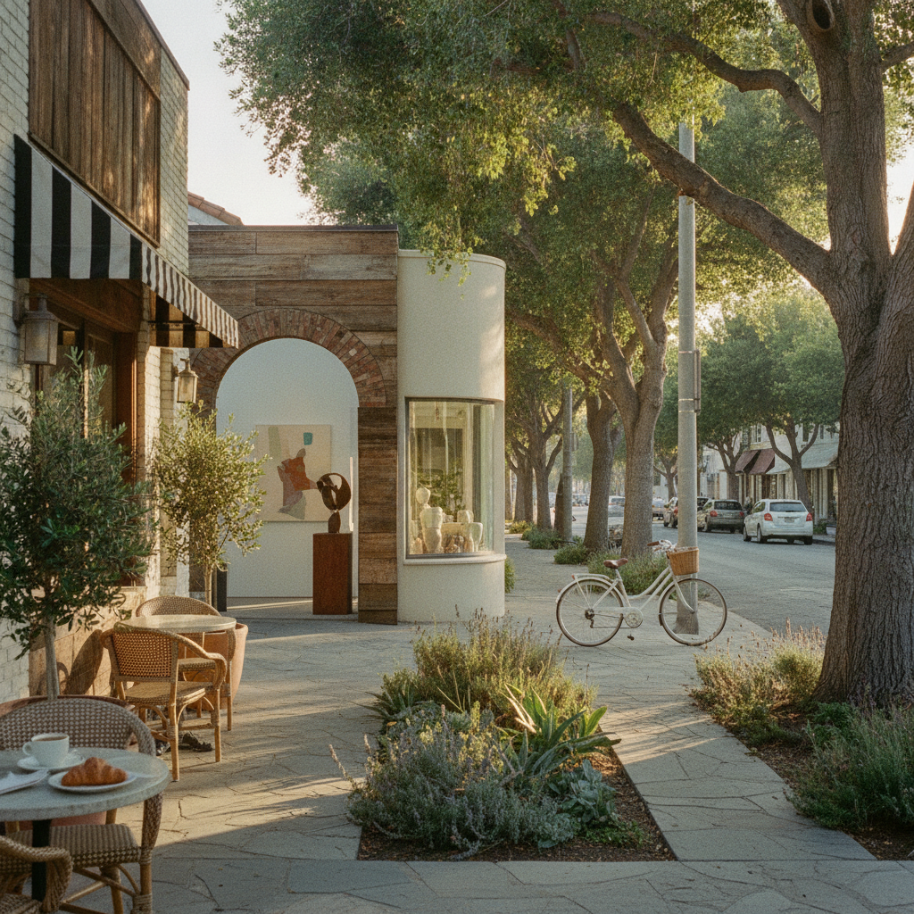 Cafes, galleries, and shops on foot